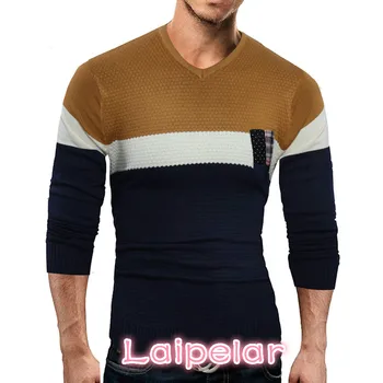 Laipelar Mandlige Mænds Mode Blandede Farver Sweater Mænd Fritid Slank Trække Homme V-Hals Langærmet Sweater Solid XXL