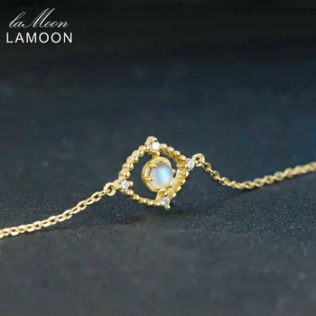LAMOON Fine Smykker Tilbehør 925 Sterling Sølv Kæde Armbånd Armbånd til Kvinder Naturlige Blå Månesten Armbånd HI031