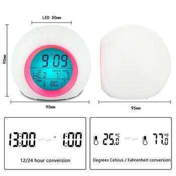 LED vækkeur lampe digitalt ur, termometer 8 farver skift lampe soveværelse night light bruser atmosfære lampe