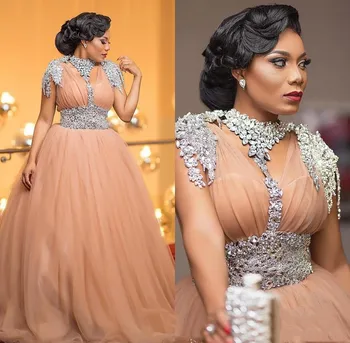 Luksus Afrikansk Aften Kjoler Crystal Beaded Plus Size Formelle Prom Kjoler Tyl robe de soiree 2020 vestido de festa longo