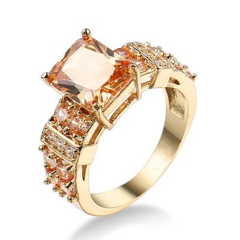 Luksus Champagne-guld Big Crystal zircon Ring Cubic elegante ringe Kvindelige Bryllup jewerly tilbehør Engagement Ring til Brudeparret
