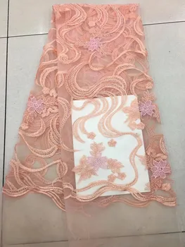 Mest populære 3D-floral applique pink afrikanske beaded blonde stof til bryllup 2018 Nyeste franske blonder af høj kvalitet ML6811