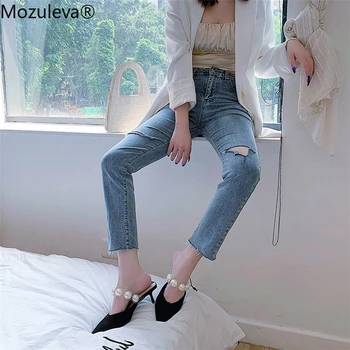 Mozuleva Nye 2020-Kvinder Sommer Jeans med Høj Talje Casual Bukser Lige Denim Rippet Kvast Streetwear Ankel-Leng femme Bukser