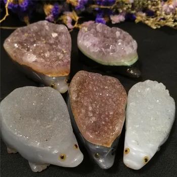 Natural amethyst håndskårne sten, dyr cluster geode healing kvarts krystaller pindsvin mineraler home decor chakra gave