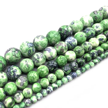 Naturlig Hvid Sort Grøn sten Rundt Løse Perler 15