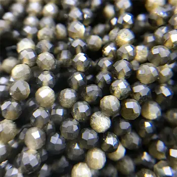 Naturlige guld obsidian perler 2 3 mm Micro sten Perler Afsnit Løs Perler, guld sort obsidian spacer perle, perle smykker at gøre gaver