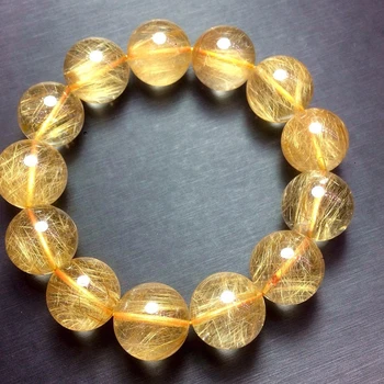 Naturlige Guld Rutilated Kvarts Titanium Krystal Perler Armbånd 18mm AAA gratis fragt, Fine Smykker, Krystal Armbånd