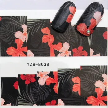 Negle sticker-art dekorationer sort blad blomst skyder selvklæbende Vand Overførsel decals manicure lak accessoires polske folie