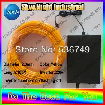 Neon el wire ((2.3 mm-100 M-Gul + 220V inverter)) +Gratis fragt