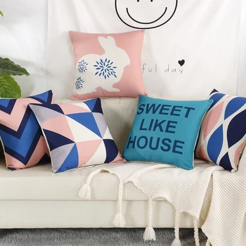 Nordisk Enkelthed Dyr Geometriske Dekorative Pudebetræk Den Ene Side Udskrivning Home Decor Blå Pink Sofa Bil Sæde Pude Dække