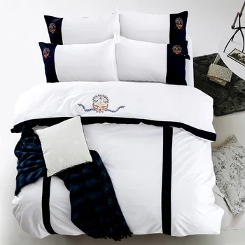 Ny bomuld, 5-stjernede hotel sengetøj sæt dronning king 4stk luksus lagen, sengetøj sæt broderede pudebetræk, dynebetræk hvide