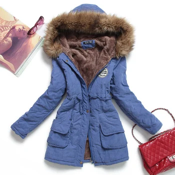 Ny Vinter Jakke, Kvinder, Mellemlang og lang Tyk Plus Størrelse 4XL Outwear Hooded Coat Slank Bomuld-polstret Parka Frakke Jakke