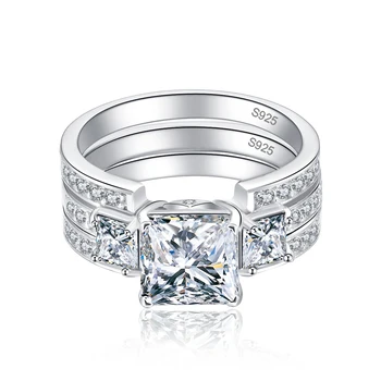 Nye 925 Sterling Sølv Ringe 3Carat 8*8mm Gemstone Smykker S925 Sølv Ring Sæt med gaveæske til Kvinder AAA Kvalitet