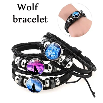 Nye fashion Sort Farve Gotiske Wolf Moon Glas Kuppel Charme armbånd Armbånd Smykker Kærlighed Dreng Mænd Håndlavet Sirius Tilbehør