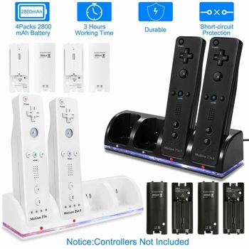 Nye Remote Controller Dual Oplader Dock Station + 2 2800mAh Batteri Pack til Nintendo Wii Gamepad Oplader med LED Lys