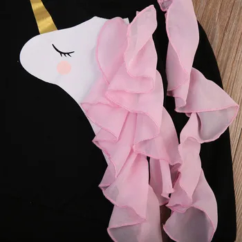 Nyfødte Baby Piger Tøj med Lange Ærmer Unicorn Mønster Flæser Sweatshirt Toppe Patchwork Kausale Bomuld Bløde Sweatshirts Hot 0-6T