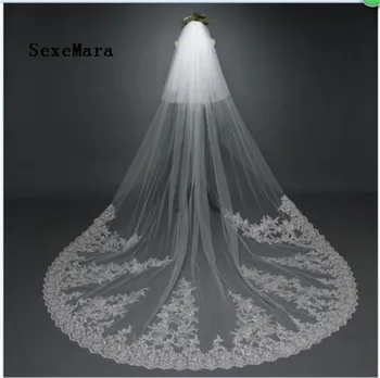 Nyt design-white lace bryllup slør 3 meter lang fysiske foto hvid elfenben blødt net brudesløret med kam