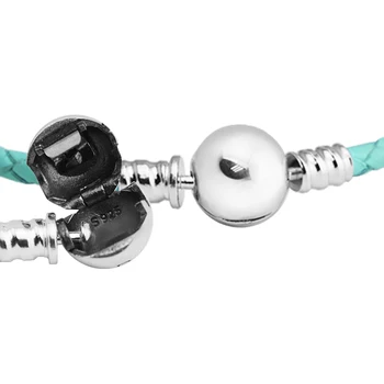 Ocean Blue Dobbelt Læder Armbånd med Ægte 925 Sterling Sølv Lås Flettede Armbånd til Kvinder DIY Charms Smykker kralen
