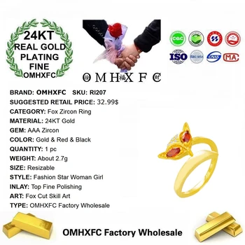 OMHXFC Engros RI207 Europæiske Mode Hot Fint, Kvinde, Pige, Fest, Fødselsdag, Bryllup Gave Fox AAA Zircon 24KT Guld Ring Resizable