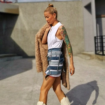 Patchwork Hit Farve Sexet High Street Punk Nederdel Kvinder Asymmetrisk Stor Størrelse Hule Mini Nederdele Kvindelige Tøj 2020 Mode