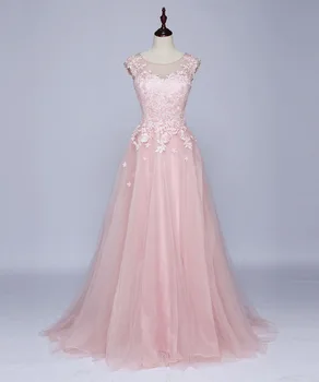 Pink Aften Kjoler 2019 A-linje, Blonder, Tyl Abiye Gece Elbisesi Pynt Blonder Lang Prom Aften Kjole Sølv Robe De Soiree