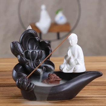 Porcelæn Buddha Kuanyin Guanyin Tilbagestrømning Røgelse Pinde Holder Buddha Keramik Pande Kreativ Boligindretning