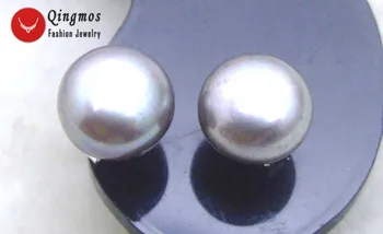 Qingmos Trendy 7-8mm Grå Perle Øreringe til Kvinder med Fladt, Rundt Naturlige Perle Stering Sølv S925 Stud Øreringe Fine Smykker