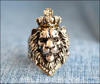 Retro Crown Lion King Ring, Tin Legering forsølvet Hånd Smykker, Mænds Ring Størrelsen kan justeres en smule