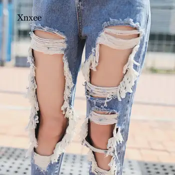 Ripped Jeans Kvinder ' s Løs Tynde Jeans Kvinder Bukser, Overalls, Knickers Vintage Kvindelige Iturevne Bukser, lange bukser hul løs kvast