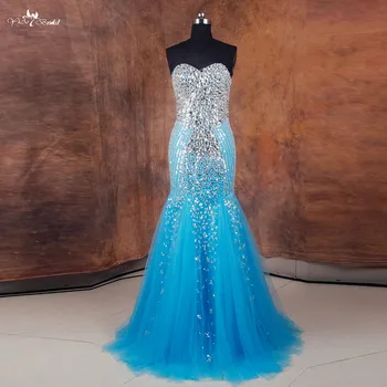 RSE737 Abendkleider Crystal 2016 Havfrue Prom Dress Blue Aften Kjole Med Krystaller