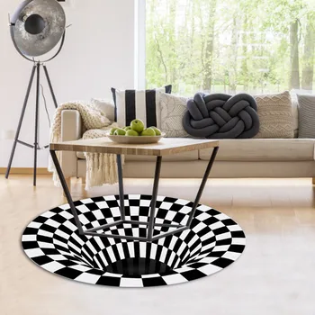 Runde Sort Hvide Grid Tæppe 3D-Illusion Vortex Værelse Soveværelse Anti-Slip gulvmåtter Hjem Tæppe Tæpper