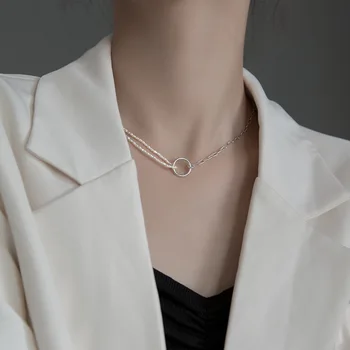 S925 sølv Barok lille perle halskæde kvindelige Japanske enkel ring med asymmetrisk kravebenet kæde