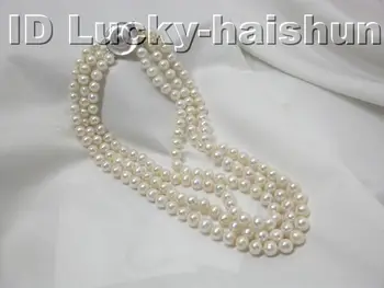 Salg af Smykker>>>skinnende 3row 10mm rund hvid perle halskæde blister 925sc lås j3909