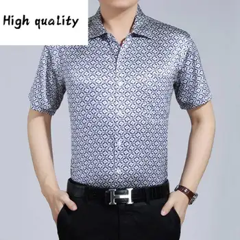Skjorter Mænd Ægte Silke Skjorte 2020 Nye Kort Single Breasted Casual Skjorter mænd efteråret udskrivning shirt