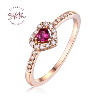 SKM Vintage Halo diamant bryllup ring i 14K guld med Rubin Hjerte Engagement Ring Ringe til kvinder