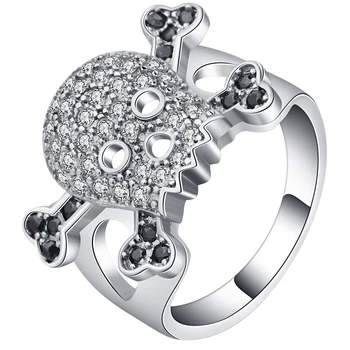 Skull ring hule cz krystal smykker gave til kvinder, piger biker bling smykker sølv farve ringe Distribution