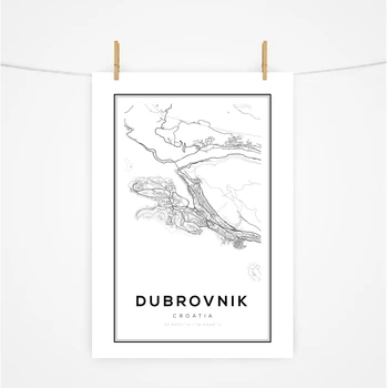 Sort Hvid Dubrovnik Kort Væg Kunst, Lærred Maleri Udskriver Kroatien Gave Nordiske Dekoration Billede Moderne Hjem Room Decor