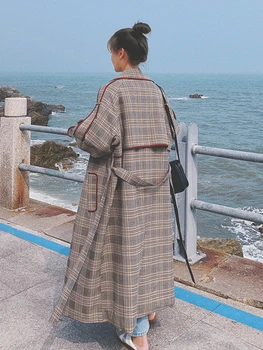 Ternet vindjakke kvinders midten af lange efteråret 2020 ny stil Britisk stil frakke koreanske løs mode frakke