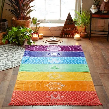 Top Polyester Bohemia Væggen Hænger Indien Mandala Tæppe 7 Chakra Farvet Mosaik Regnbue Striber Rejse Strand Yoga Mat15