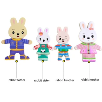 Træ-Puslespil Rabbit Family Dress-Up Puslespil Legetøj med Træ-Opbevaring Tilfælde, Sortering & Matchende Spil til Børn (72Pc)