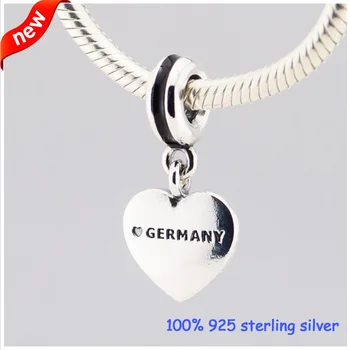 Tyskland hjertet flag Sølv Charms Sommer Stil Nye 925 Sterling Sølv Perler DIY Smykker Engros 09234
