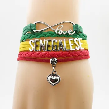Uendelig kærlighed senegalesiske Armbånd heart Charm bracelet kærlighed senegalesiske land flag, armbånd & øreringe til kvinde og mand smykker