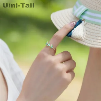 Uini-Hale hot nye 925 sterling sølv grønne blade drop glasur åbning ring kvindelige mode frisk håndlavet kreativ gave ring