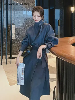 Uldne frakke for kvinder små efterår og vinter 2020 nye koreanske version løs og alsidig, mode temperament Hepburn stil