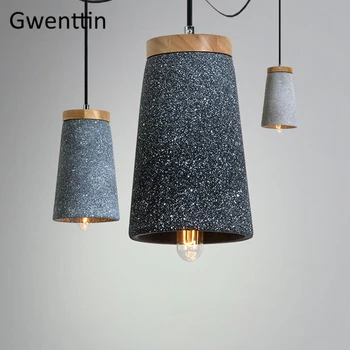 Vintage Cement Vedhæng Lys Moderne Træ Led Hængende Lamper til Spisestue Køkken Armaturer Industriel Lampe Loft Indretning