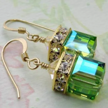 Vintage grøn Zircon Dingle Øreringe til Kvinder Mode Smykker Bryllup Brincos Engagement Erklæring Drop Crystal Earings Gaver