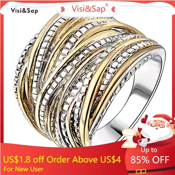 Visisap Vintage Multi Guld Farve Ring Finger forlovelsesringe for Kvinder Bryllup Anillos Krop Smykker Størrelse 6 7 8 9 10 B1399