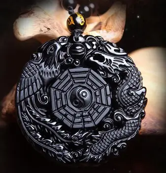 Vulkansk Obsidian Phoenix & Dragon Yin Yang Halskæde-GOD S&P/UK Lager