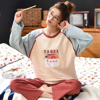 XIFER 2020 Nye Forår og Efterår Piger Hætteklædte langærmet Pyjamas Studerende Frisk Home Wear Kan Bære Bomuld To-piece Suit
