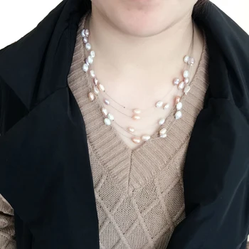 Ægte Ferskvands-Multilagsbelægning Choker Perle Halskæde Kvinde,bryllup Mode Naturlige Perle Halskæde Piger Gave